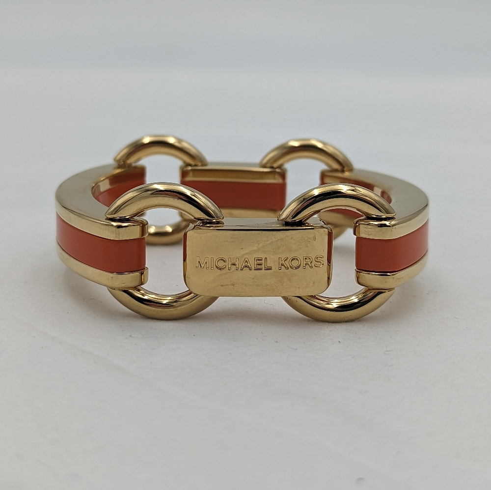 Michael Kors Orange Gold Tone Clasp Wide Bracelet Small